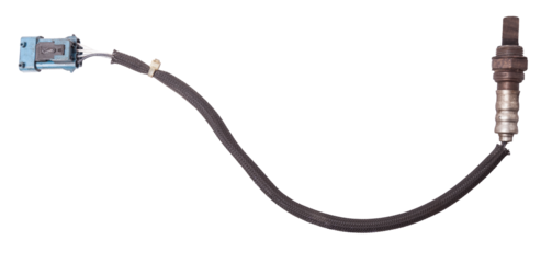 Lambda probe - oxygen sensor device designed to record tamount of remaining oxygen in the exhaust gas of car engine is located in exhaust system. Metal spare part for replacement to repair in workshop