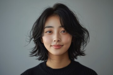 Fototapeta premium Asian Woman in Black Hair and Sweater