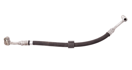 Air conditioning hose for supplying refrigerant or oil for cooling air or heated parts of cars and trucks on a white isolated background. Auto parts catalog.