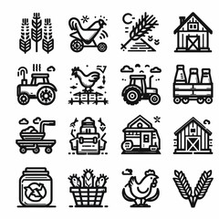  outline agriculture set icon silhouette vector illustration white background