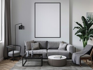 Modern Living Room with Grey Sofa and Minimalist Decor