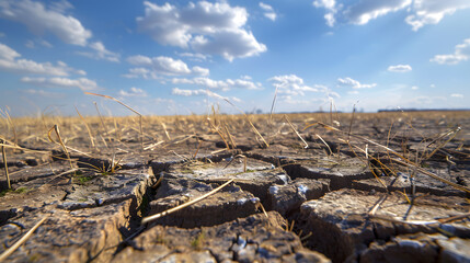 A barren area with cracked soil exposed to the hot sun during the day.