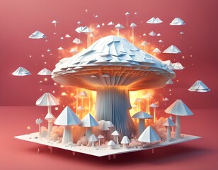 Illuminated Mushroom Structure. Generative AI