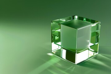 Abstract 3d glass cube on green background