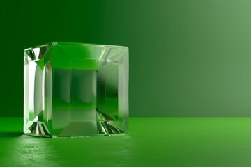 Abstract 3d glass cube on green background