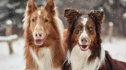 A horse and a red border collie dog