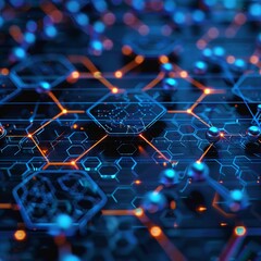 Obraz premium Circuit board with blue and orange lights