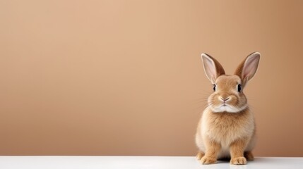 Obraz premium cute animal pet rabbit or bunny brown color smiling and laughing isolated with copy space for easter background, rabbit, animal, pet, cute, fur, ear, mammal, background, celebration, generate by AI
