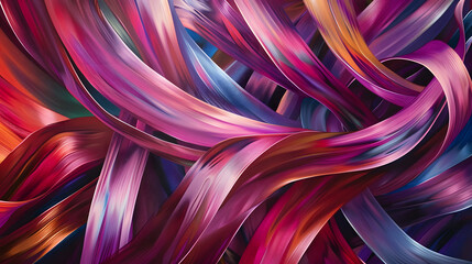 Abstract colorful fluid shapes with swirling lines and curves on a dark background,