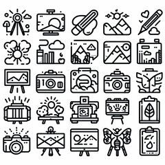 outline art set icon silhouette vector illustration white background