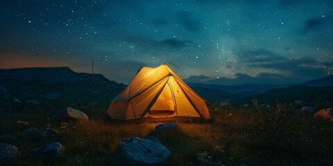 Yellow Tent on Lush Green Field