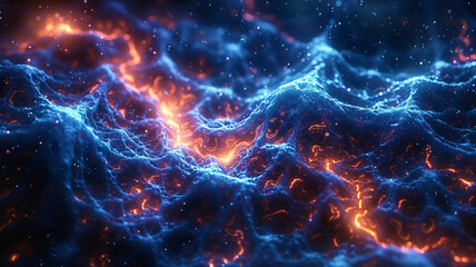 Electric currents coursing through a network of glowing veins.