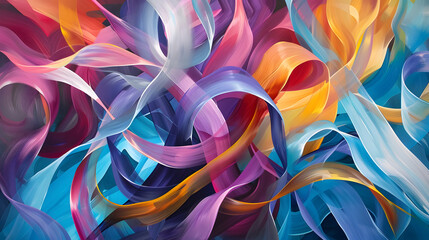 A cascade of cascading ribbons of color, intertwining and overlapping in a mesmerizing display of fluid motion and graceful elegance, inviting the viewer to lose themselves in the hypnotic rhythm.