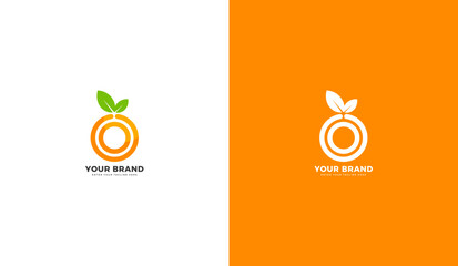 Orange logo. Citrus fruit icon, leaf. Vector illustration template design
