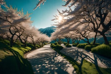 landscape with trees and fog