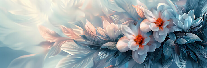 Ethereal Floral Artwork in Soft Blue Tones.