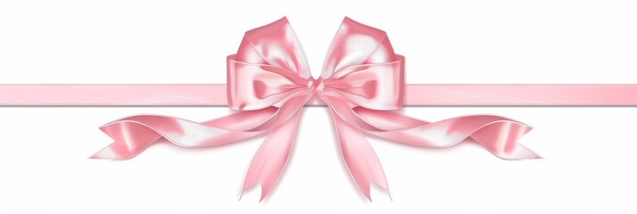 Pink coquette ribbon bow border on white background. Ai generative