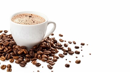 Hot coffee decorated with coffee beans coffee pattern background image.