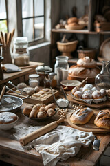 Obraz na płótnie Canvas Home-Based Bakery Business: A Warm Picture of Freshly Baked Goods and Baking Essentials