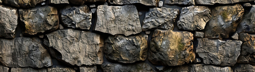 Weathered Stone Wall: Close-Up of Textured Stone Wall with Natural Elements
