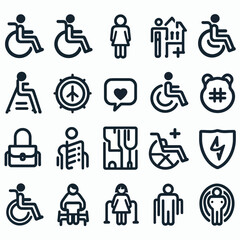 outline disability set icon silhouette vector illustration white background