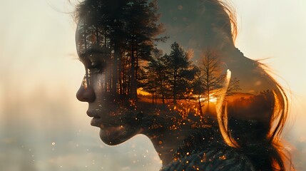 Visual Storytelling: Reflection and Triumph in Double Exposure - obrazy, fototapety, plakaty