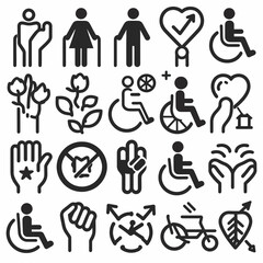 outline disability set icon silhouette vector illustration white background
