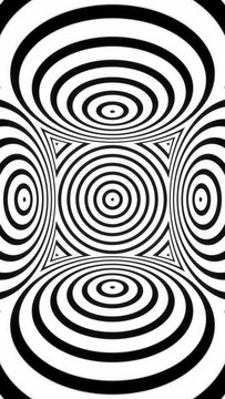 abstract black and white animated optical illusion, slow moving circles, 4k seamless loop backdrop	
