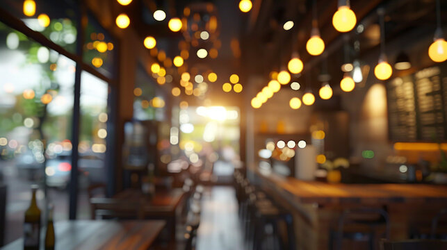 Cozy bar interior with silhouette of bartender and glowing warm lights