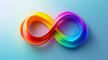 Sign of an endless rainbow on light blue gradient background. Symbol of movement for rights and acceptance of autism. World Autism Awareness, Neurodiversity Day. Neuro disorder. Copy space.