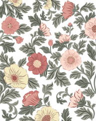 
Vector illustration of floral arrangement in vintage style for greeting cards. Use of intricate patterns and botanical motifs.