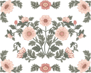 
Vector illustration of floral arrangement in vintage style for greeting cards. Use of intricate patterns and botanical motifs.