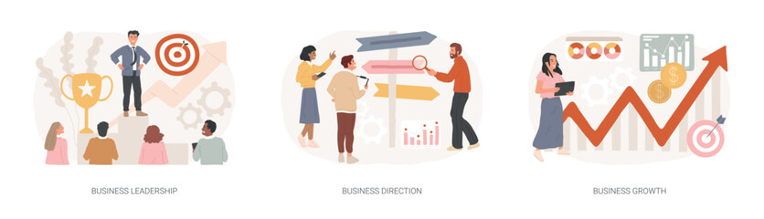 Business strategy isolated concept vector illustration set.