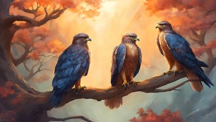 Majestic Eagles at Sunrise in Autumnal Setting
