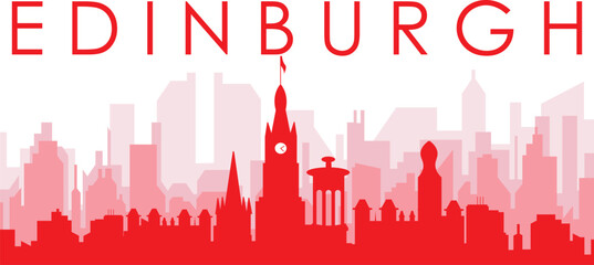 Fototapeta premium Red panoramic city skyline poster with reddish misty transparent background buildings of EDINBURGH, UNITED KINGDOM