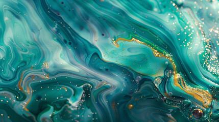 Vibrant jade marble ink swirls enchantingly amidst a mystical abstract backdrop, twinkling with...