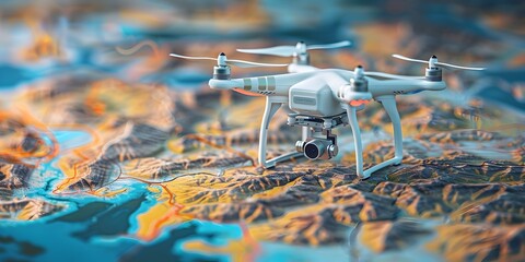 Drone Hovering Above Rugged Terrain for Aerial and Mapping
