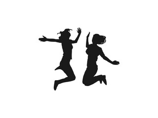 Happy jumping people silhouettes. young friends jumping silhouettes. Illustration of people jumping-silhouettes. Silhouette group of people jumping on white background. Happy celebration concept.