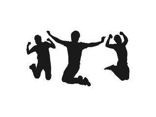 Happy jumping people silhouettes. Black and white vector collection. Illustration of people jumping-silhouettes. Silhouette group of people jumping on white background. Happy celebration concept.