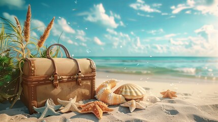 banner ideas decipting summer travel beach and vacations with copyspace