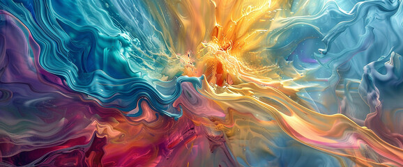 Vibrant hues dance in a liquid symphony, creating a mesmerizing canvas of swirling colors.