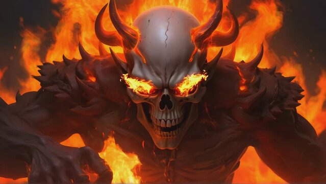 skull demon from hell with blazing fire