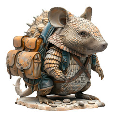 A whimsical 3D cartoon scene of an armadillo rescuing stranded hikers.