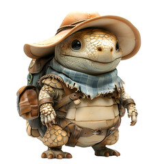 An endearing 3D cartoon depiction of an armadillo guiding lost travelers.