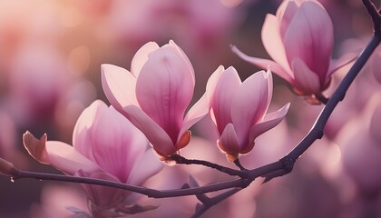 pink flowers of magnolia soulangeana tree in blossom beautiful natural background in spring