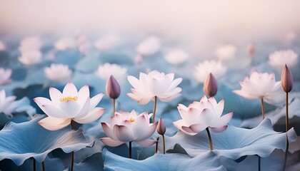 beautiful watercolor desktop background of lotus water lilies in bloom lily pads generative ai
