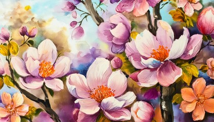 painting style illustration banner wallpaper blossom imagination generative ai