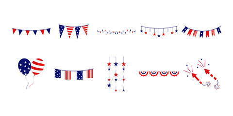 Set of Memorial Day US Decoration. Independence Day Celebration. Vector Illustration.