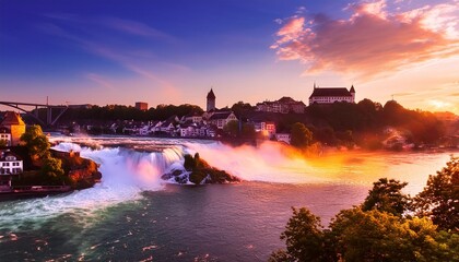 rhine falls biggest waterfall europe illuminated hd background wallpaper desktop wallpaper