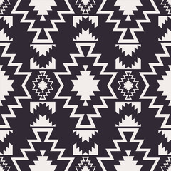Aztec southwest black and white pattern. Vector monochrome aztec geometric shape seamless pattern southwestern style. Ethnic geometric pattern use for textile, home decoration elements, upholstery.